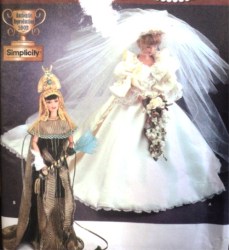 7077 SIMPLICITY BARBIE DOLL DIVA LADY DI BRIDE GOWN, CLEOPATRA PATTERN UNCUT